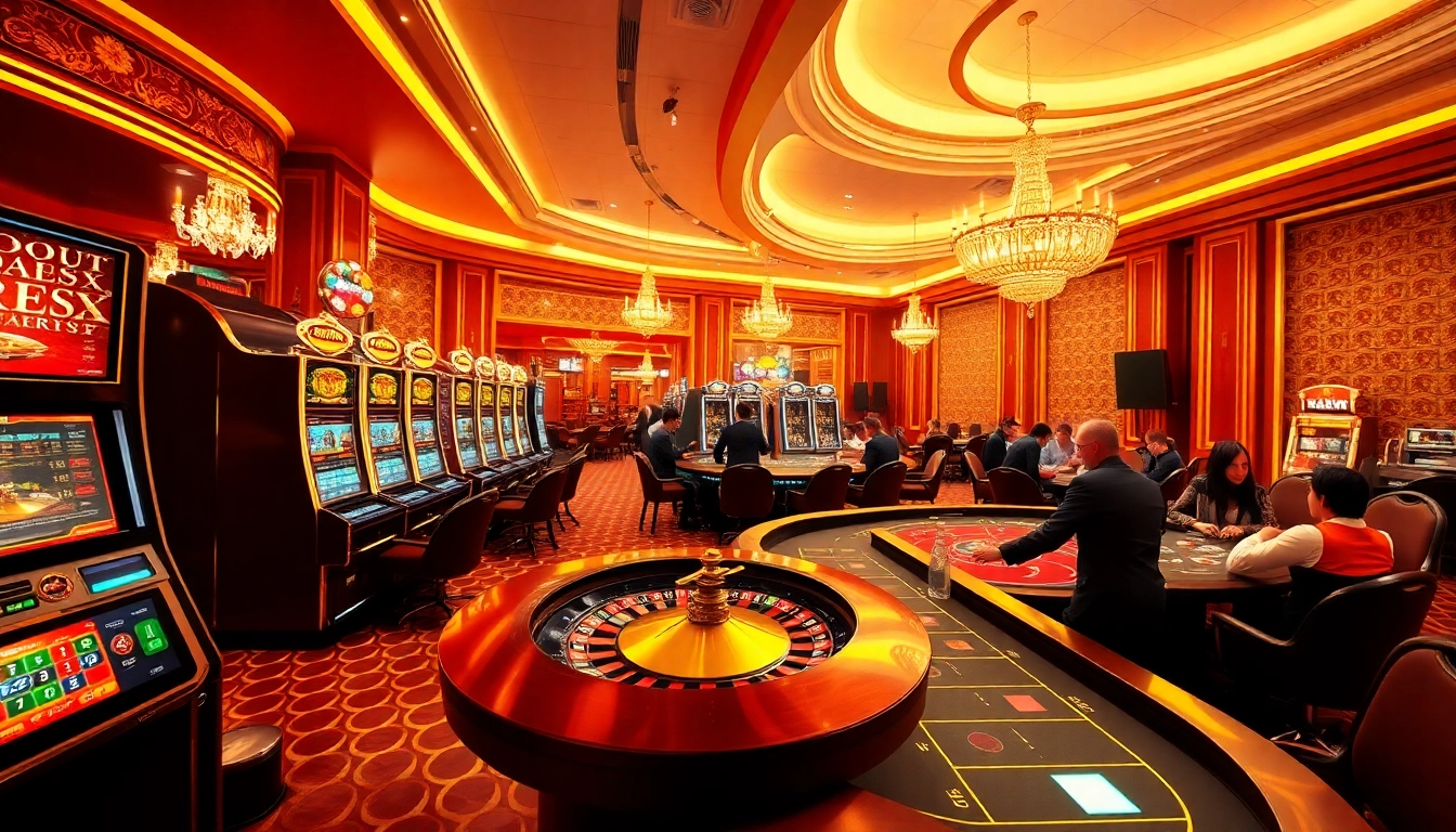 KJC players engage at a luxurious casino table, showcasing vibrant gambling action with excitement.