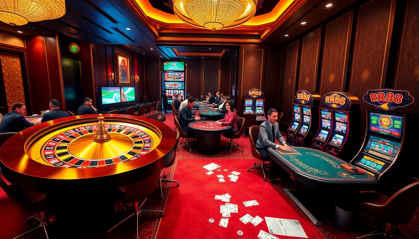 Experience thrilling gameplay at RR88 with vibrant casino tables and exciting slot machines.