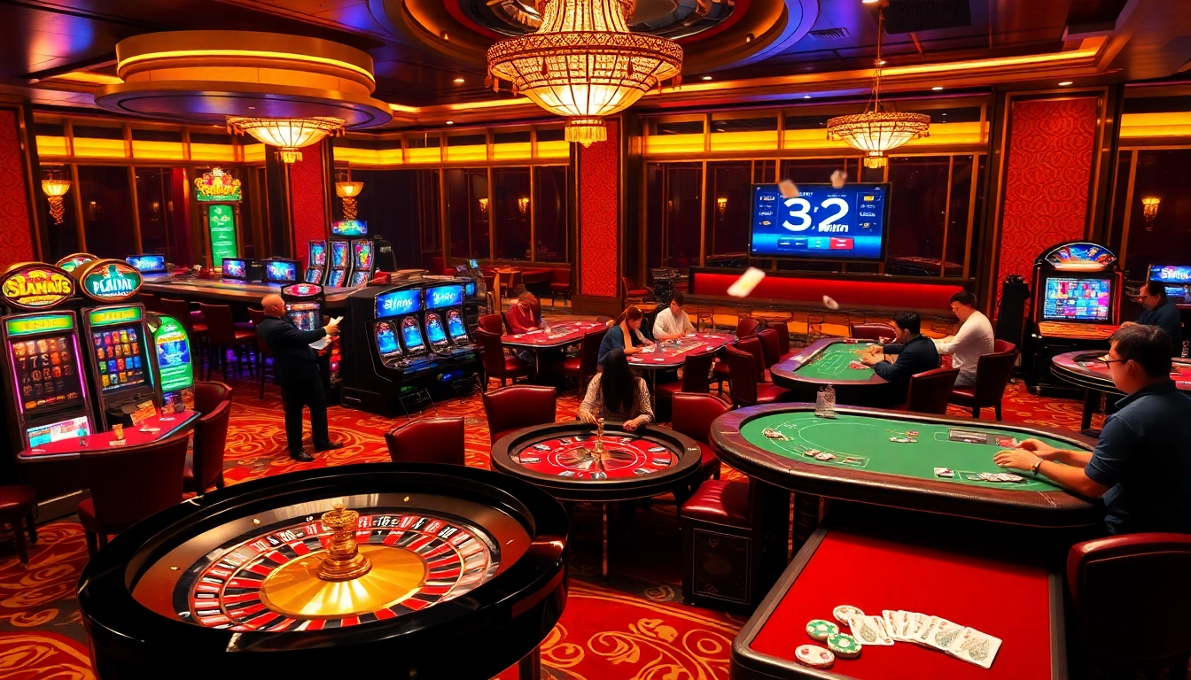 Exciting casino scene featuring the brand nhà cái 32Win with poker and roulette.