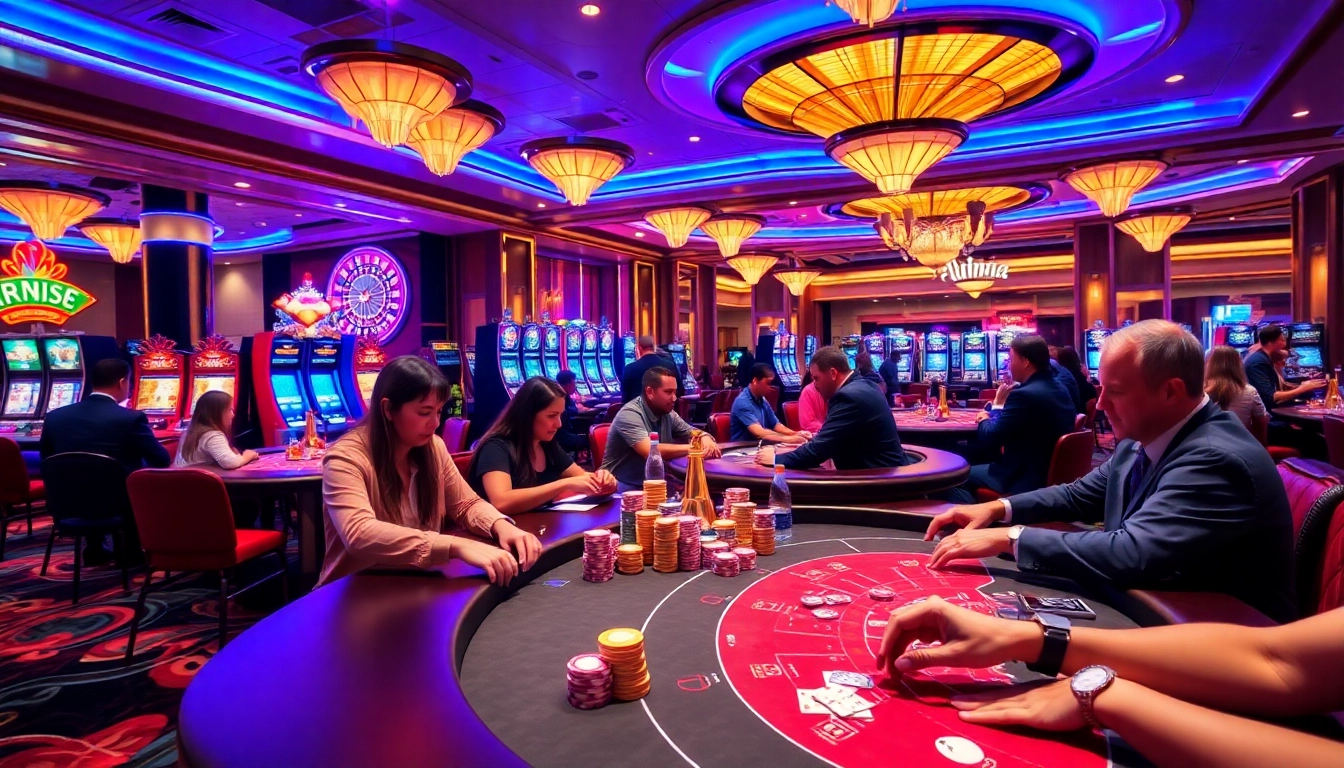 Players enjoying thrilling games at 789club casino tables, surrounded by vibrant colors and excitement.