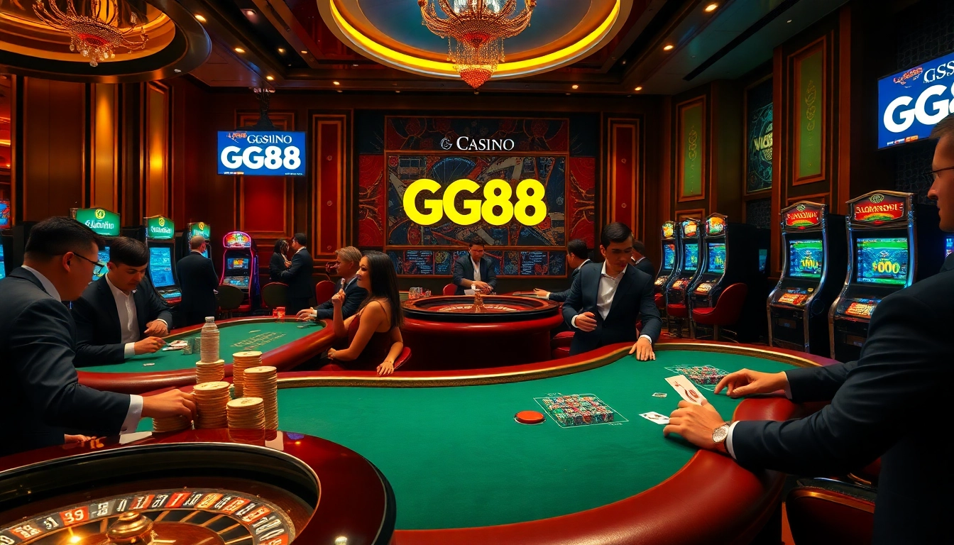 Players enjoying high-stakes action at GG88 casino tables with luxury ambiance.