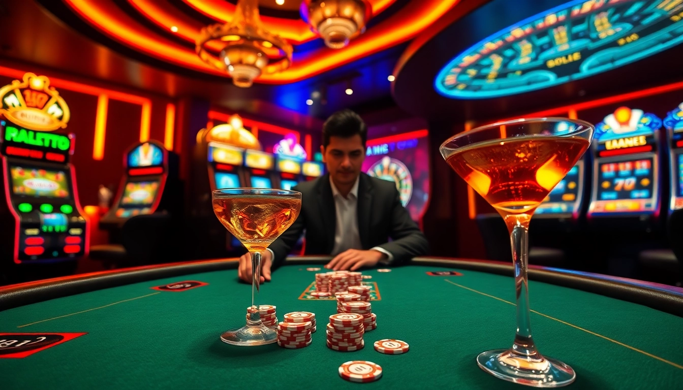Experience the thrill of lc88 as players engage at a luxurious poker table in a vibrant casino.