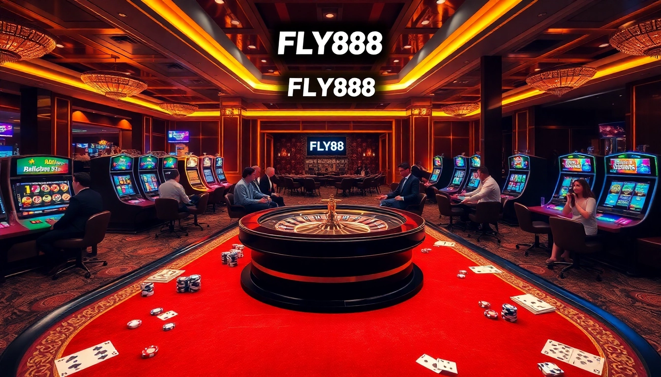 Experience the excitement at FLY88's luxurious casino, featuring vibrant games and eager players.