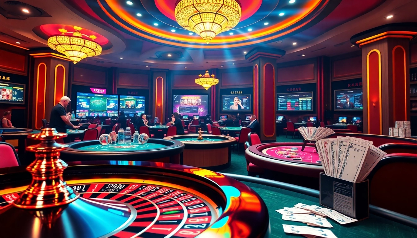 A thrilling online gambling experience on Trang chủ alo789 featuring a vibrant casino atmosphere and interactive games.