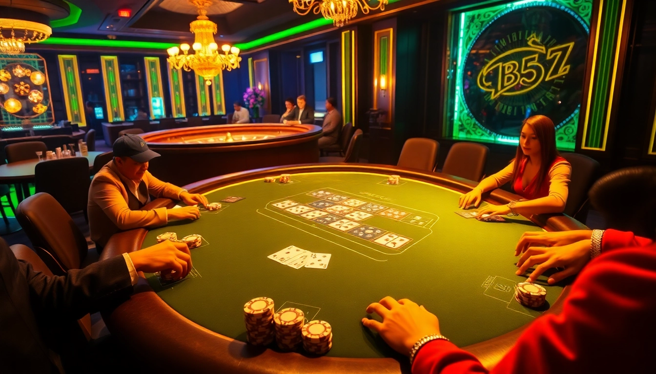 B52 club players engaged at an opulent poker table, showcasingluxurious gambling excitement