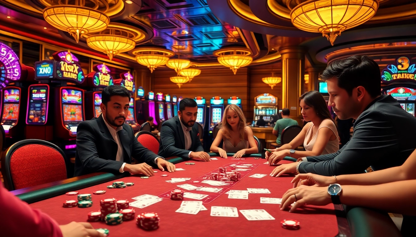 Players immerse in thrilling XXX games at a luxurious casino table filled with colorful chips.