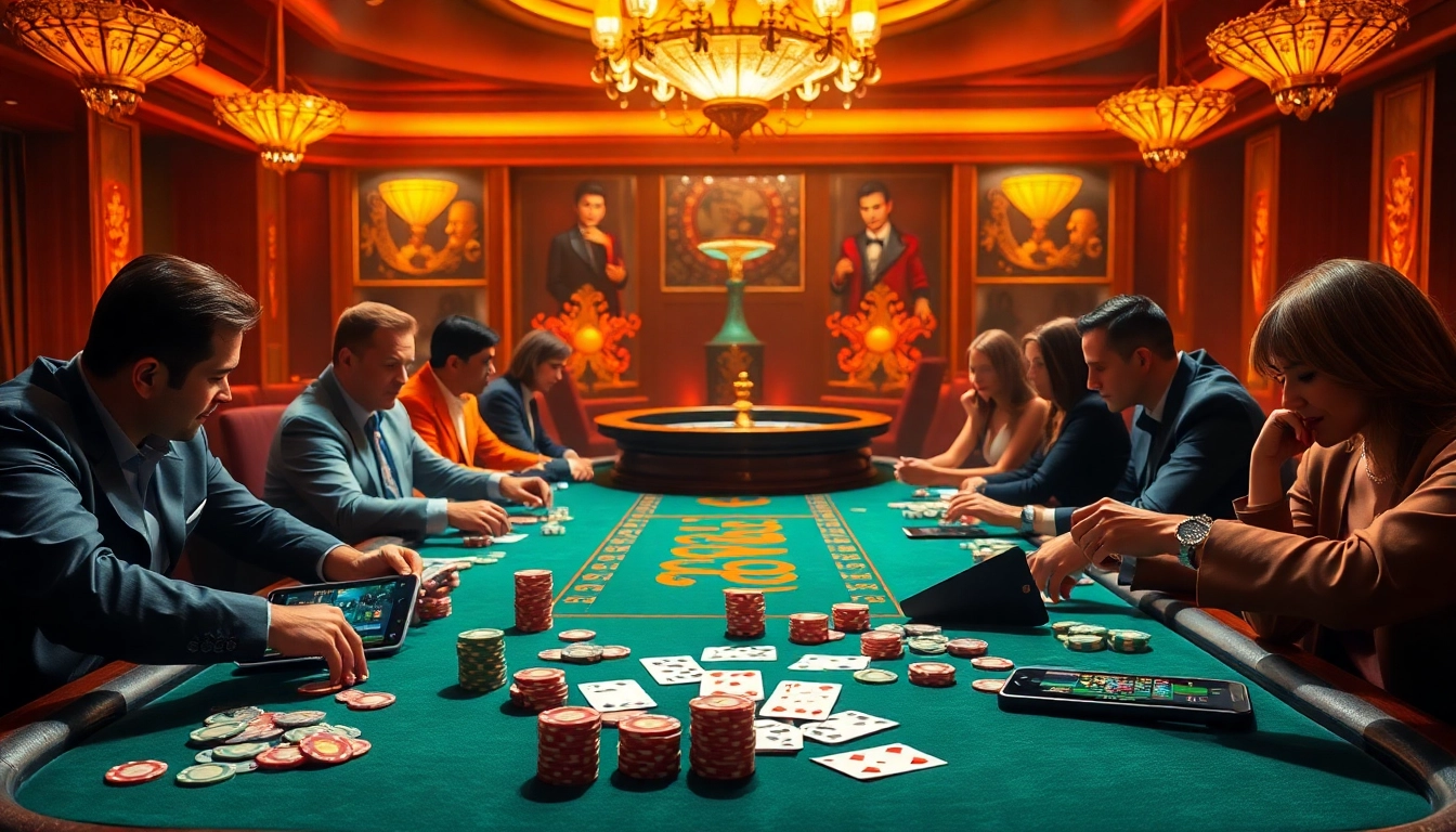 Players engaging in a heated poker game featuring the app win79 on mobile devices.