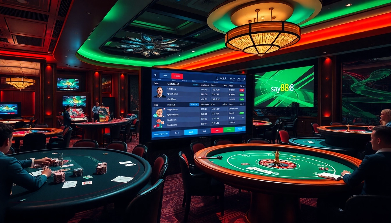 Exciting gaming atmosphere at say88 nhà cái with vibrant casino tables and live betting interfaces.