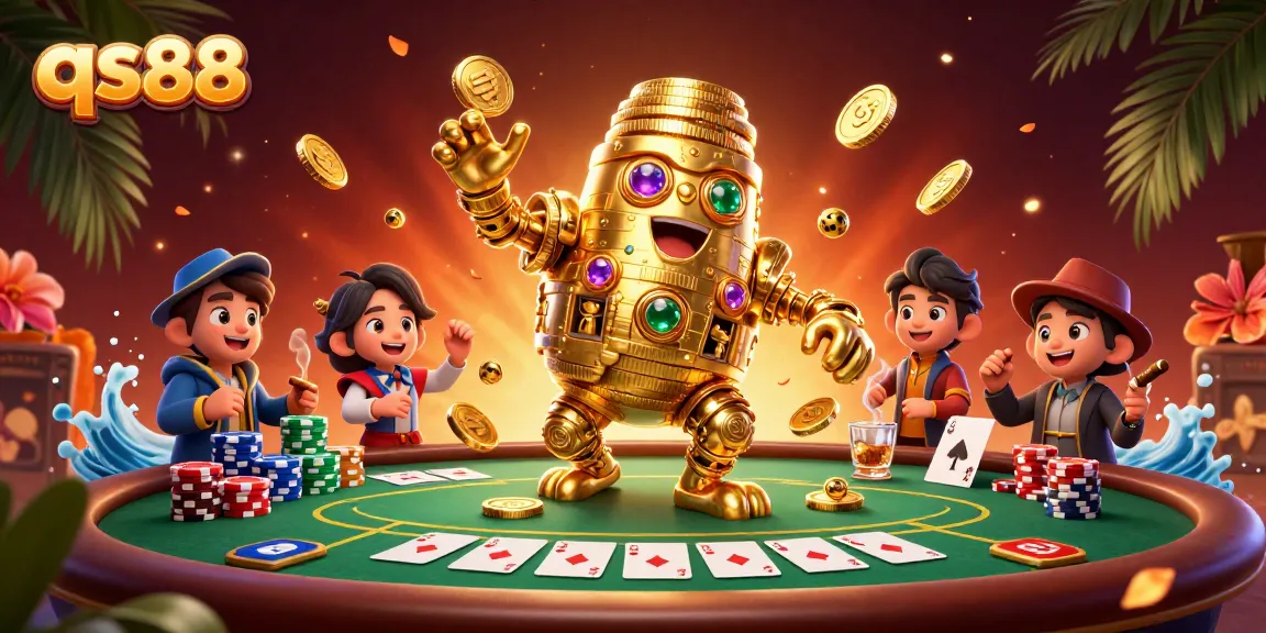 Experience the thrill of qs88 as the golden golem interacts with vibrant poker elements and dynamic casino atmosphere.
